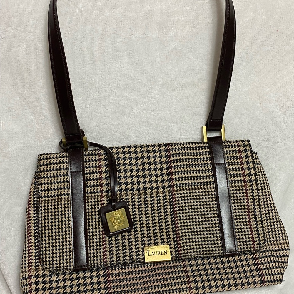 Ralph Lauren Black and Tan Plaid Shoulder Bag